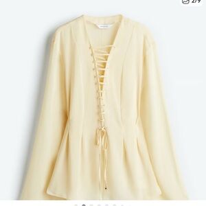 H&M Pale Yellow Lace-Up Chiffon Top